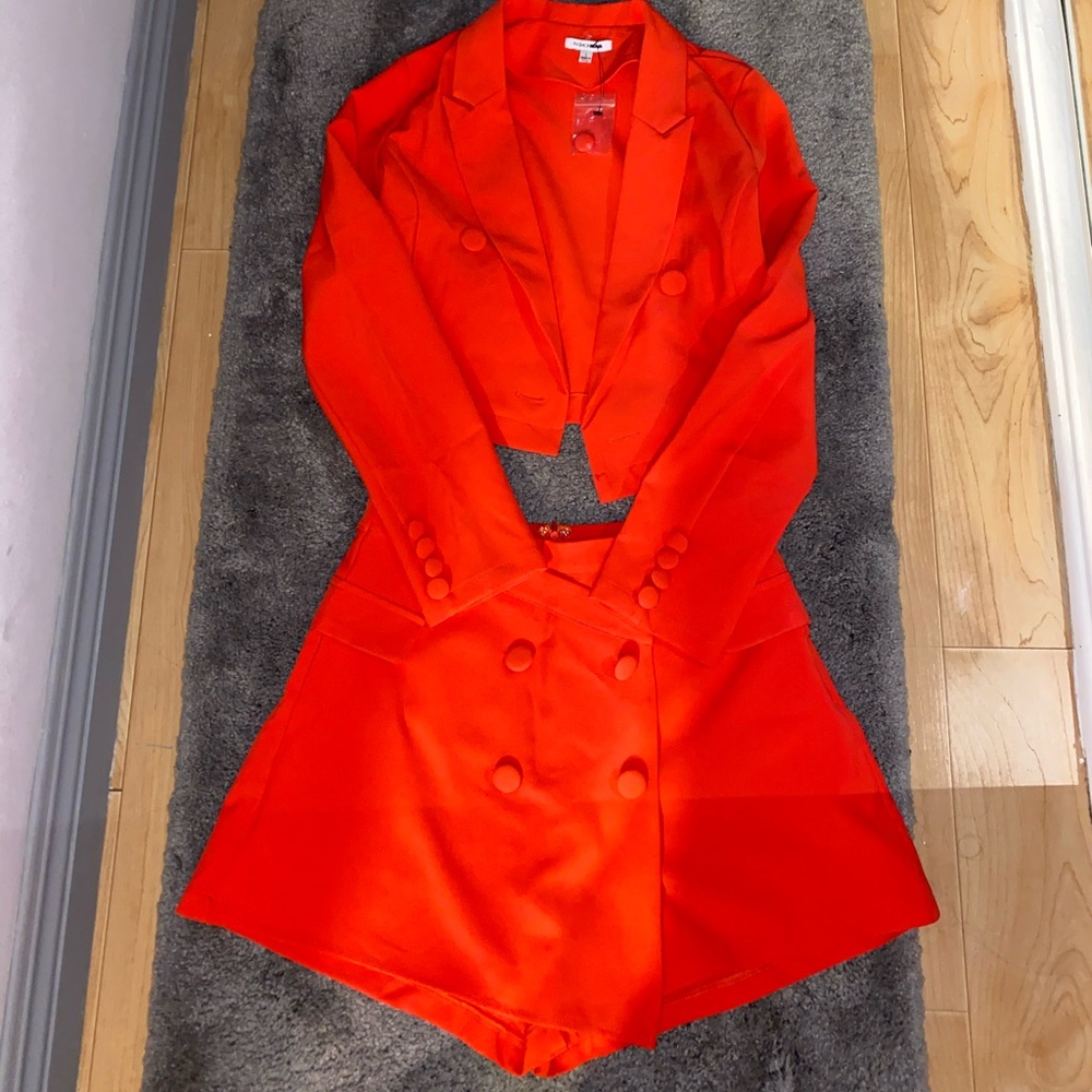 Cropped suit jacket with skirt/shorts